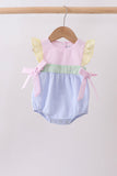 Pink&blue seersucker ruffle bubble - Aaria Tees Aaria Tees
