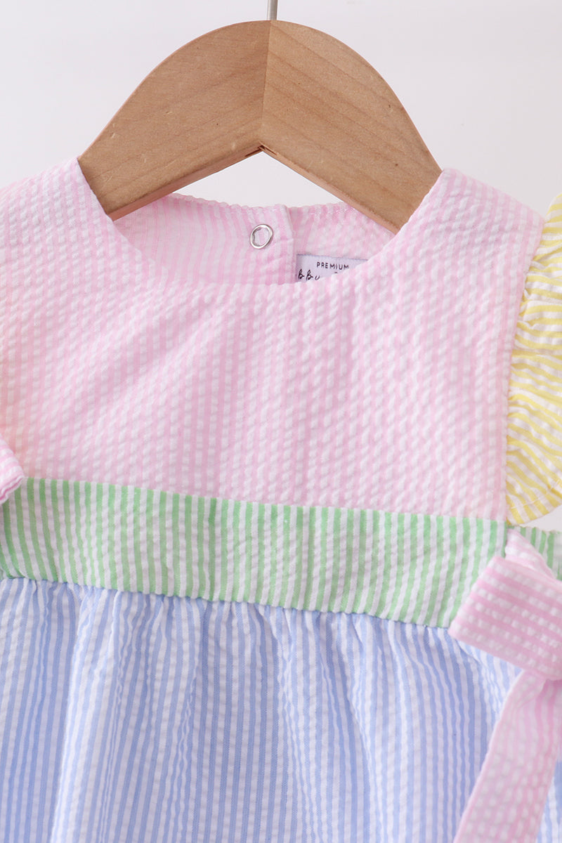 Pink&blue seersucker ruffle bubble - Aaria Tees Aaria Tees