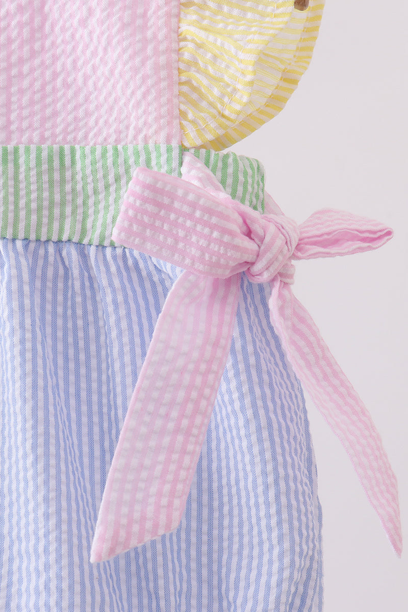 Pink&blue seersucker ruffle bubble - Aaria Tees Aaria Tees
