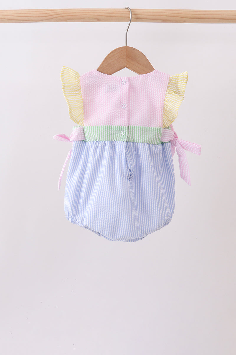 Pink&blue seersucker ruffle bubble - Aaria Tees Aaria Tees