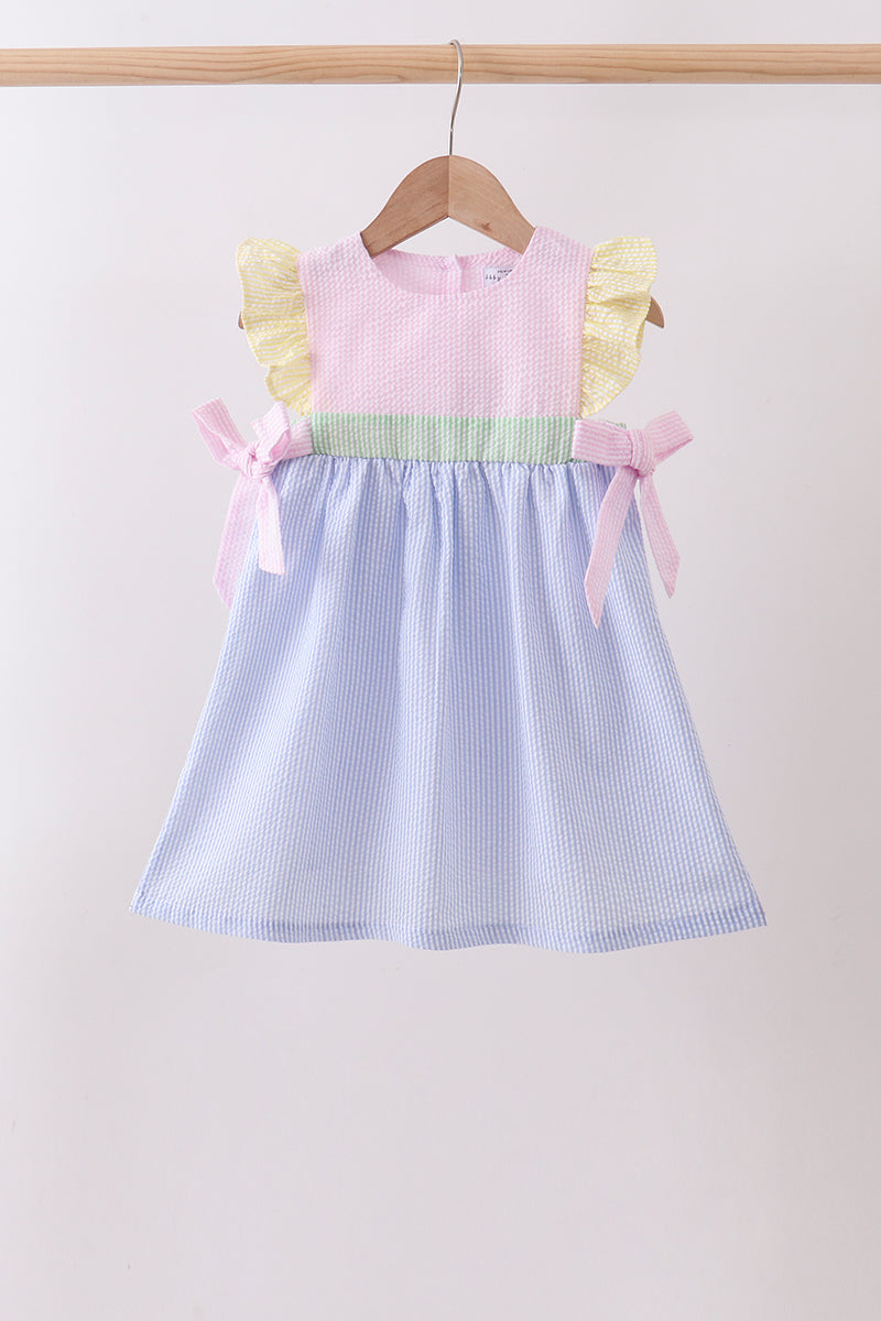 Pink&blue seersucker ruffle dress - Aaria Tees Aaria Tees