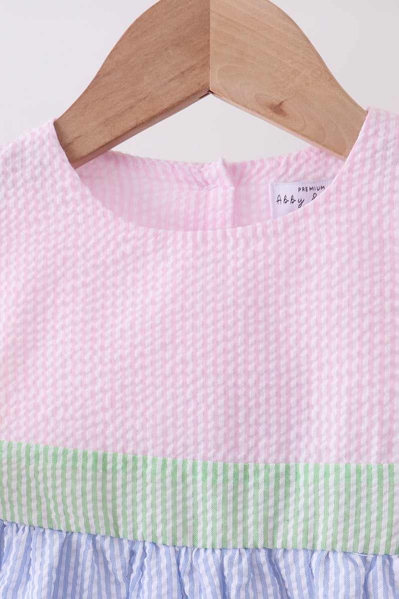 Pink&blue seersucker ruffle dress - Aaria Tees Aaria Tees