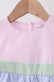 Pink&blue seersucker ruffle dress - Aaria Tees Aaria Tees