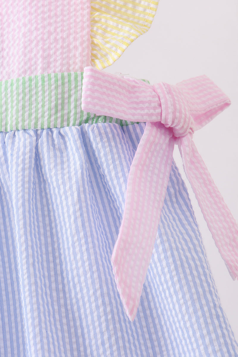 Pink&blue seersucker ruffle dress - Aaria Tees Aaria Tees