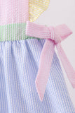 Pink&blue seersucker ruffle dress - Aaria Tees Aaria Tees