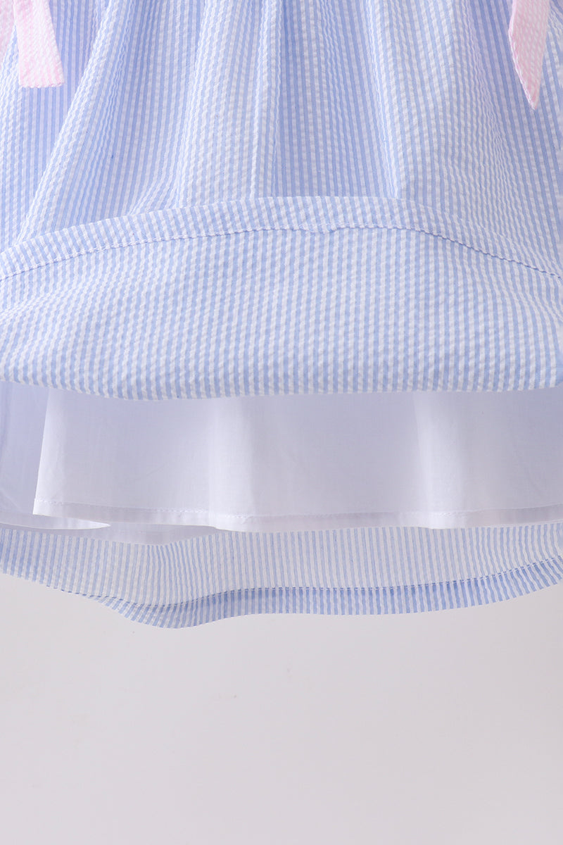 Pink&blue seersucker ruffle dress - Aaria Tees Aaria Tees