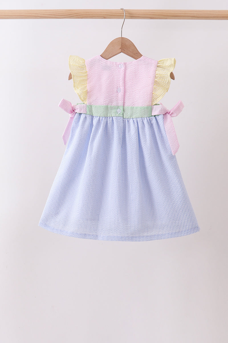 Pink&blue seersucker ruffle dress - Aaria Tees Aaria Tees
