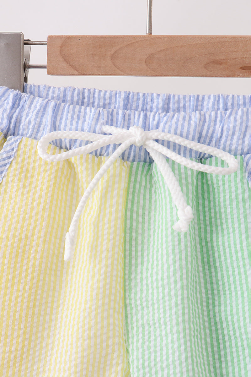 Yellow&green seersucker shorts - Aaria Tees Aaria Tees