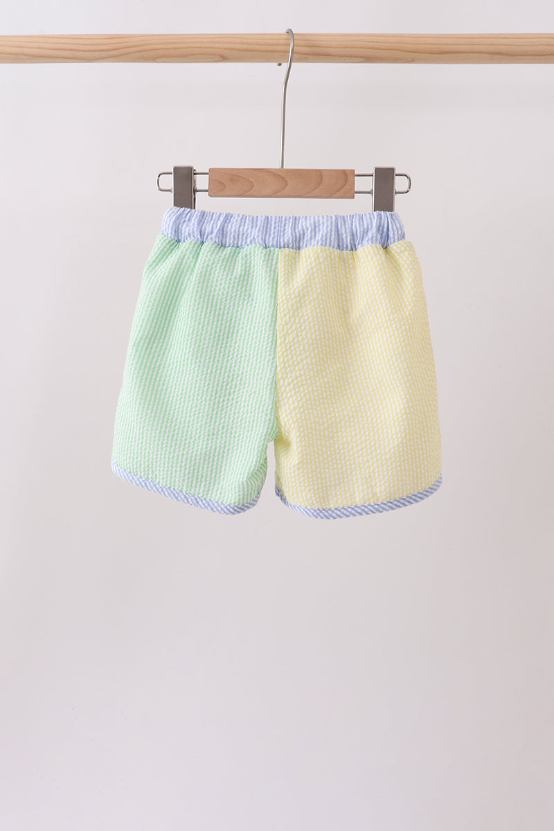 Yellow&green seersucker shorts - Aaria Tees Aaria Tees