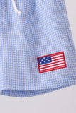 Blue flag embroidery gingham shorts - Aaria Tees Aaria Tees
