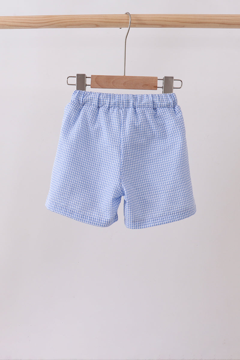 Blue flag embroidery gingham shorts - Aaria Tees Aaria Tees
