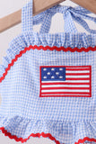 Blue flag applique gingham ruffle 2pc swimsuit - Aaria Tees Aaria Tees