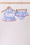 Blue flag applique gingham ruffle 2pc swimsuit - Aaria Tees Aaria Tees
