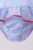 Blue flag applique gingham ruffle one-piece swimsuit - Aaria Tees Aaria Tees