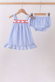 Blue flag embroidery ruffle bloomer set - Aaria Tees Aaria Tees