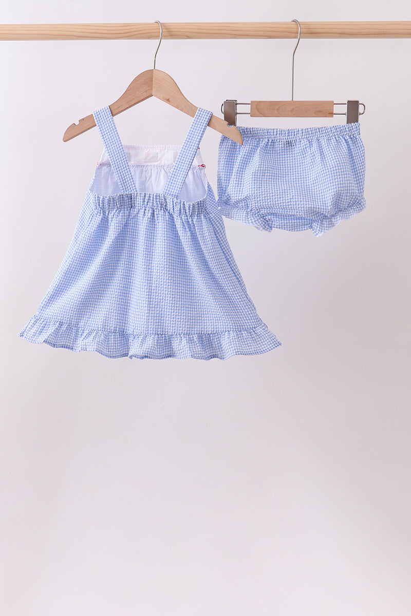 Blue flag embroidery ruffle bloomer set - Aaria Tees Aaria Tees