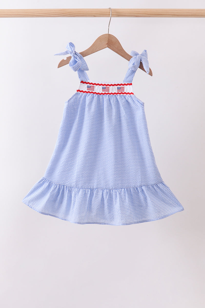 Blue flag embroidery ruffle dress - Aaria Tees
