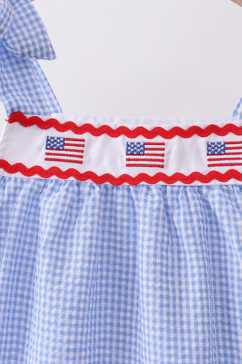 Blue flag embroidery ruffle dress - Aaria Tees Aaria Tees