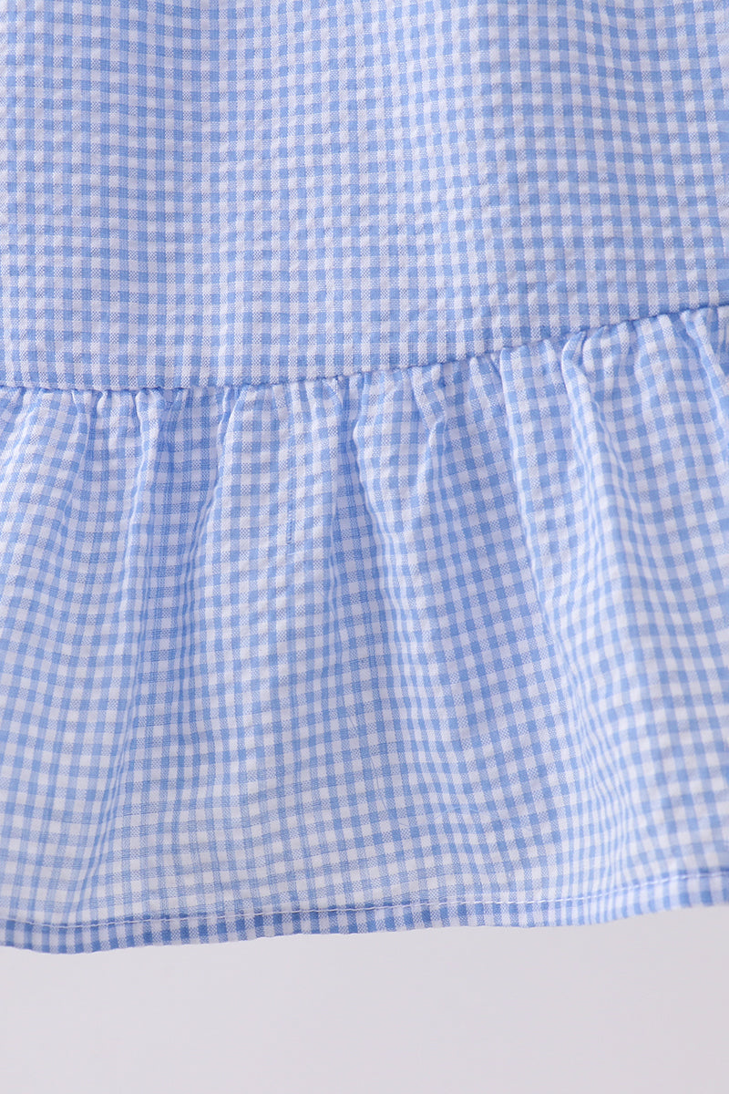 Blue flag embroidery ruffle dress - Aaria Tees Aaria Tees