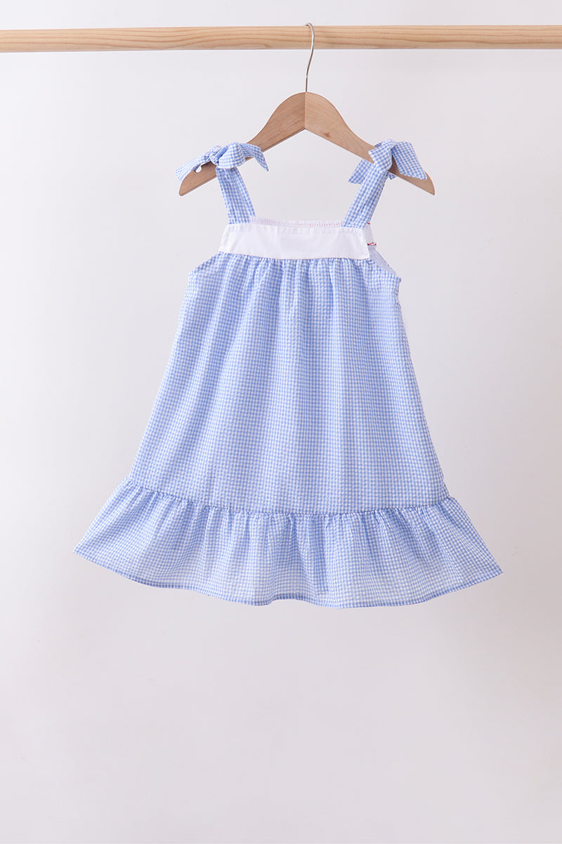 Blue flag embroidery ruffle dress - Aaria Tees Aaria Tees