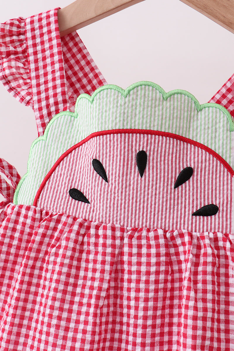 Red watermelon ruffle gingham bloomer set - Aaria Tees Aaria Tees