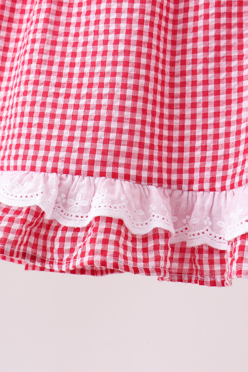 Red watermelon ruffle gingham bloomer set - Aaria Tees Aaria Tees