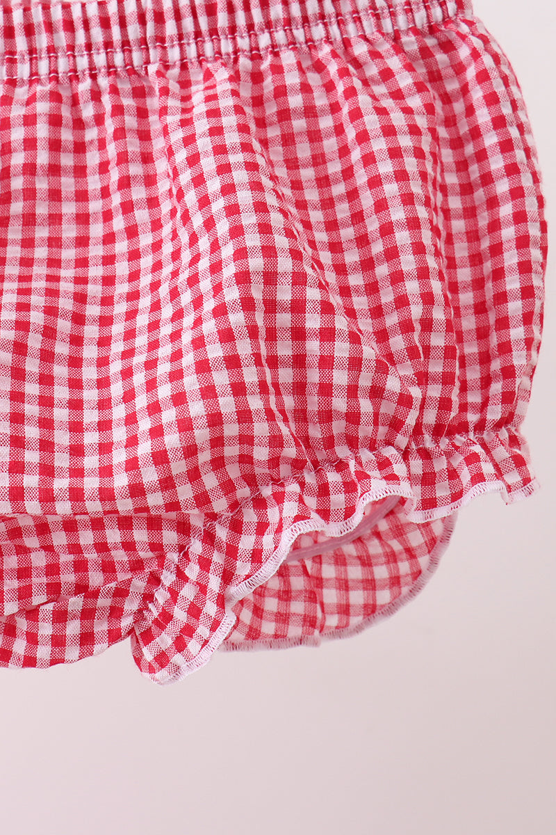 Red watermelon ruffle gingham bloomer set - Aaria Tees Aaria Tees