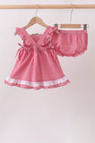Red watermelon ruffle gingham bloomer set - Aaria Tees Aaria Tees