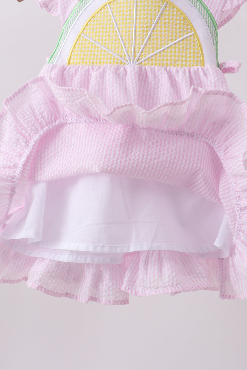 Pink lemon ruffle gingham bloomer set - Aaria Tees Aaria Tees
