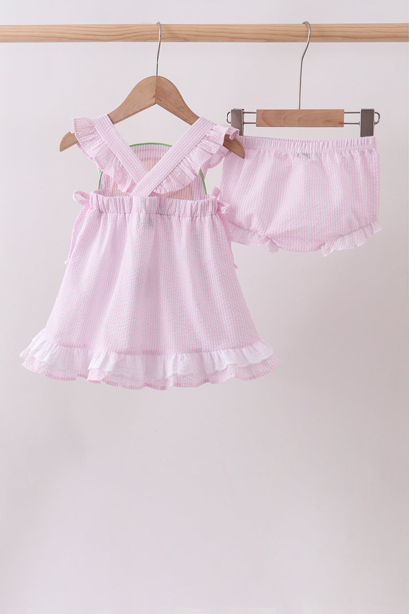 Pink lemon ruffle gingham bloomer set - Aaria Tees Aaria Tees