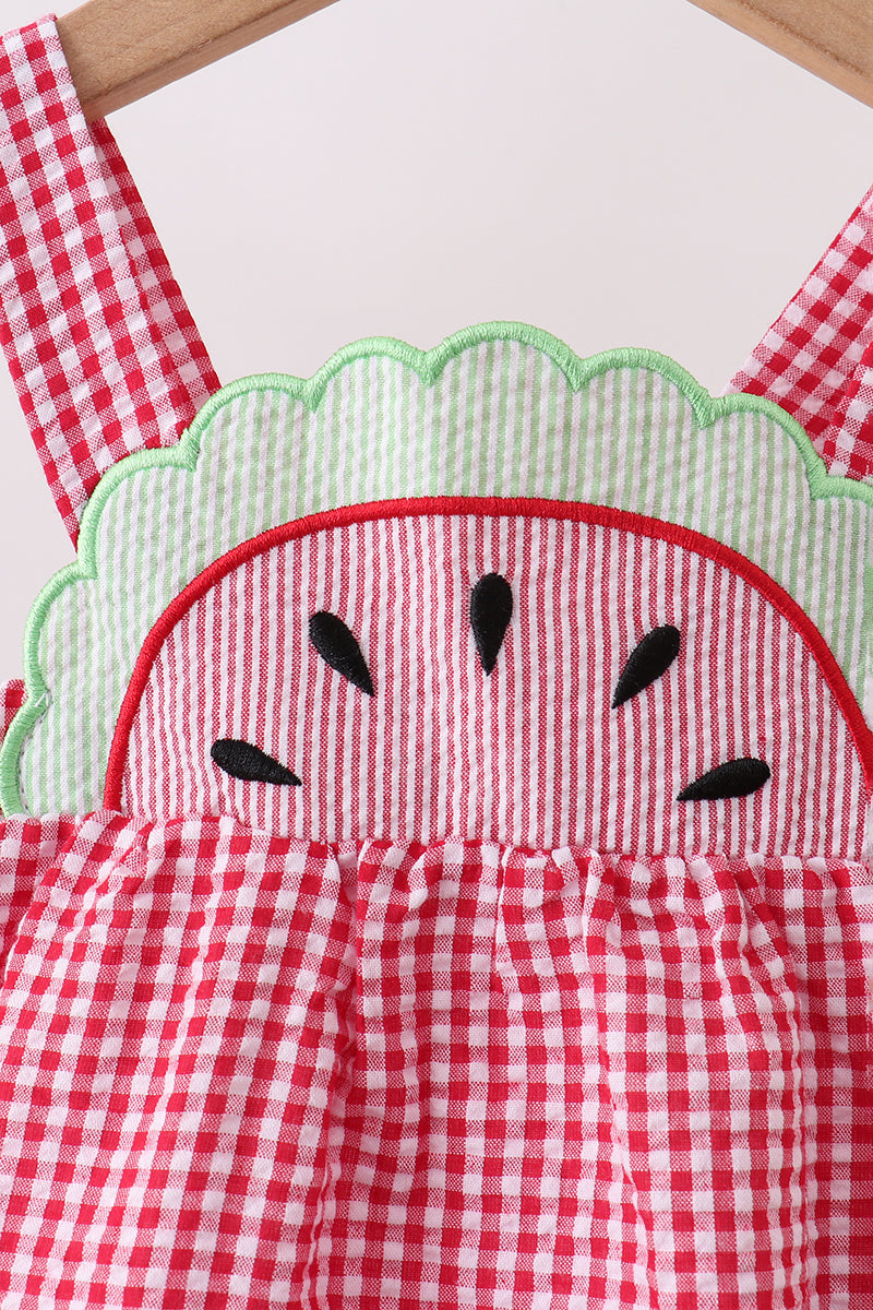 Red watermelon ruffle gingham bubble - Aaria Tees Aaria Tees