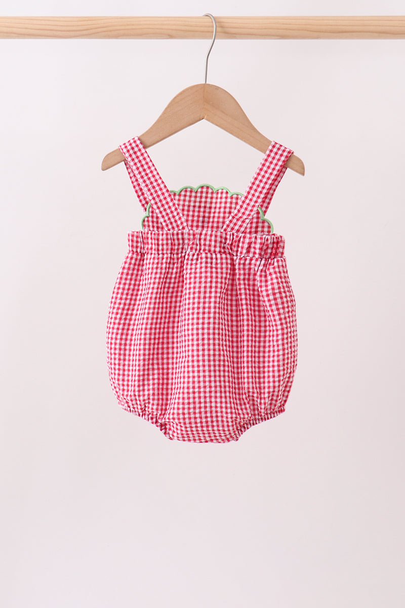 Red watermelon ruffle gingham bubble - Aaria Tees Aaria Tees