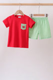 Red watermelon embroidery shorts set - Aaria Tees Aaria Tees