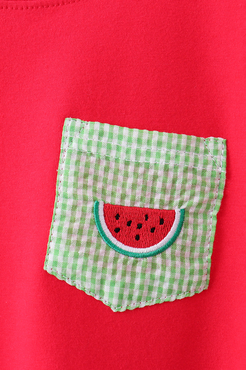 Red watermelon embroidery shorts set - Aaria Tees Aaria Tees