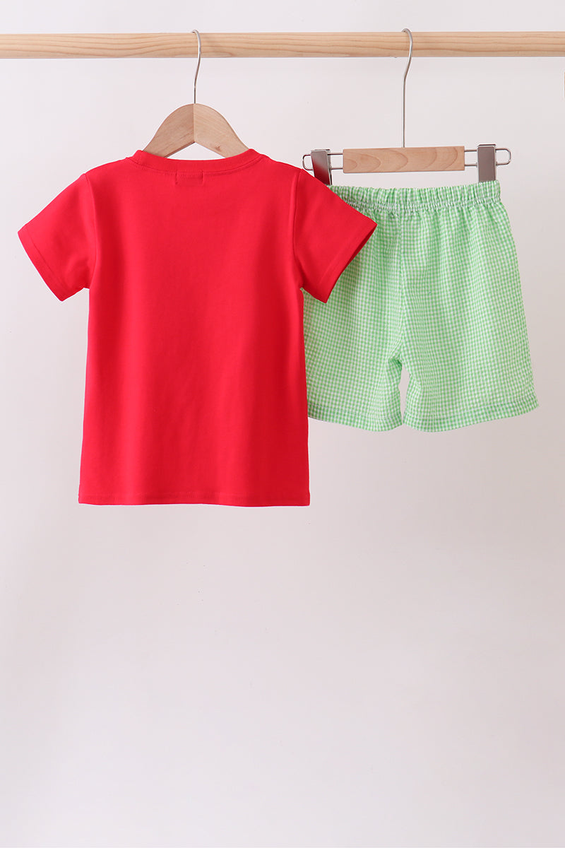 Red watermelon embroidery shorts set - Aaria Tees Aaria Tees