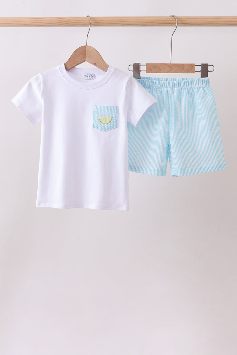 Blue lemon embroidery shorts set - Aaria Tees