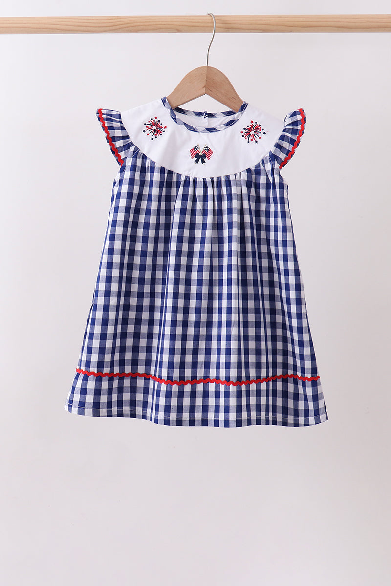 Black flag fireworks embroidery gingham dress - Aaria Tees Aaria Tees