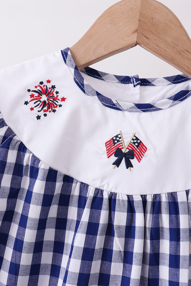 Black flag fireworks embroidery gingham dress - Aaria Tees Aaria Tees