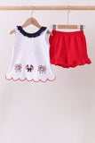 Red flag fireworks embroidery ruffle shorts set - Aaria Tees Aaria Tees