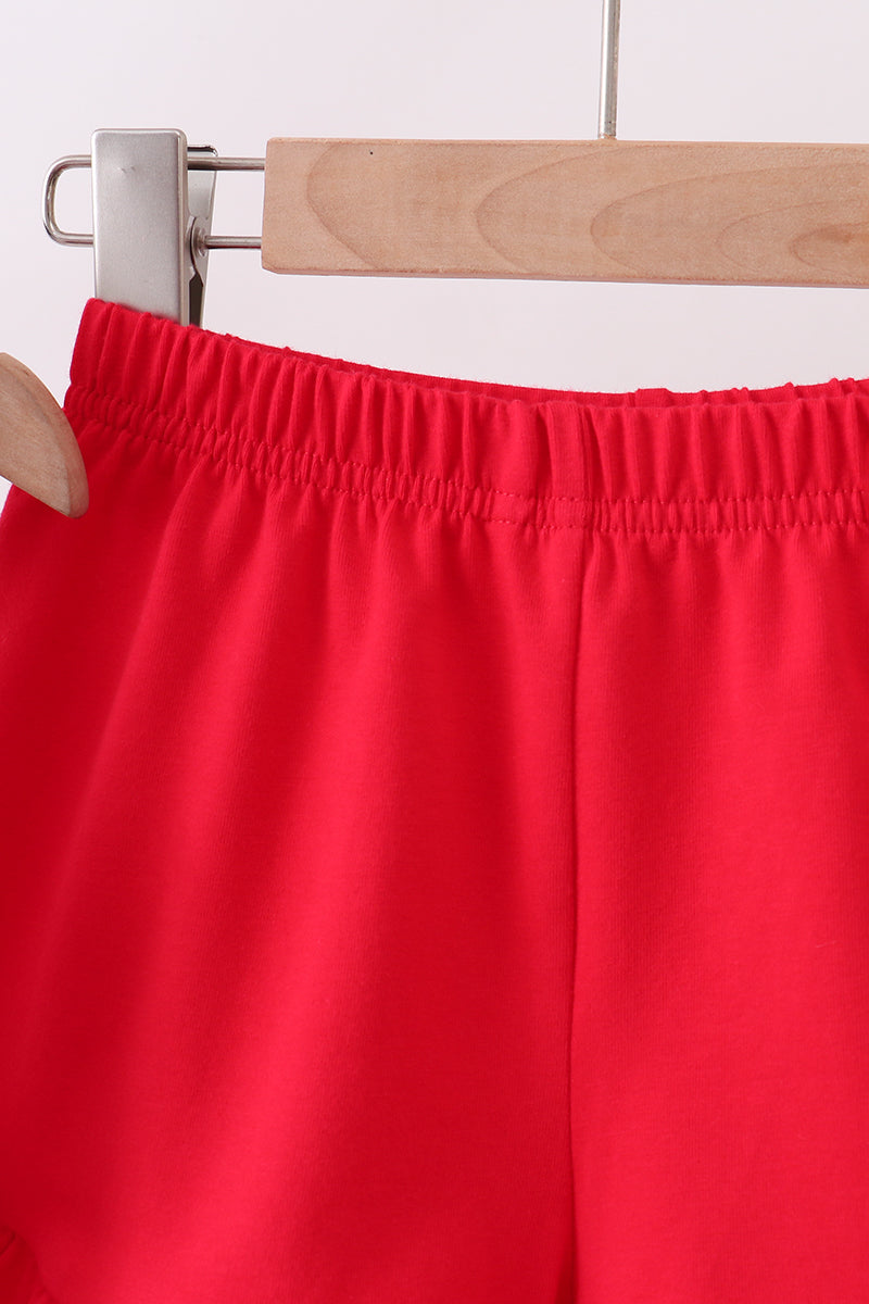 Red flag fireworks embroidery ruffle shorts set - Aaria Tees Aaria Tees