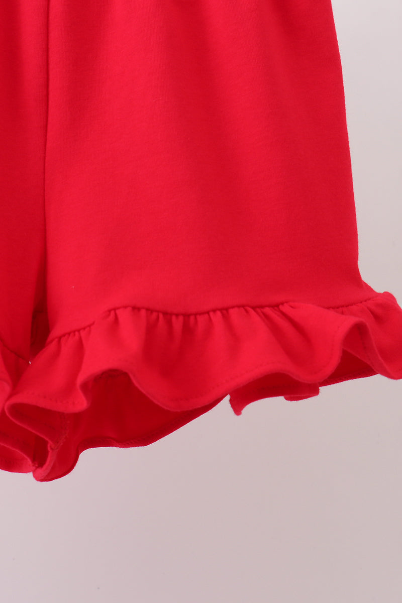 Red flag fireworks embroidery ruffle shorts set - Aaria Tees Aaria Tees