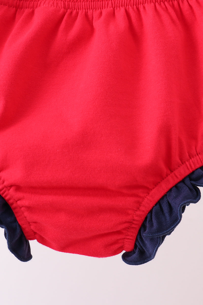 Red flag fireworks embroidery ruffle bloomer set - Aaria Tees Aaria Tees