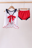 Red flag fireworks embroidery ruffle bloomer set - Aaria Tees Aaria Tees