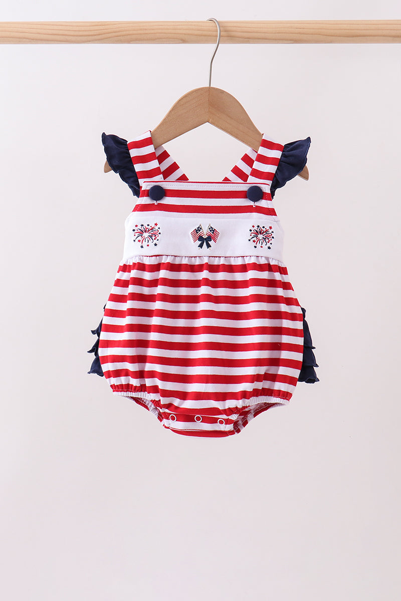 Red stripe flag fireworks embroidery ruffle bubble - Aaria Tees Aaria Tees