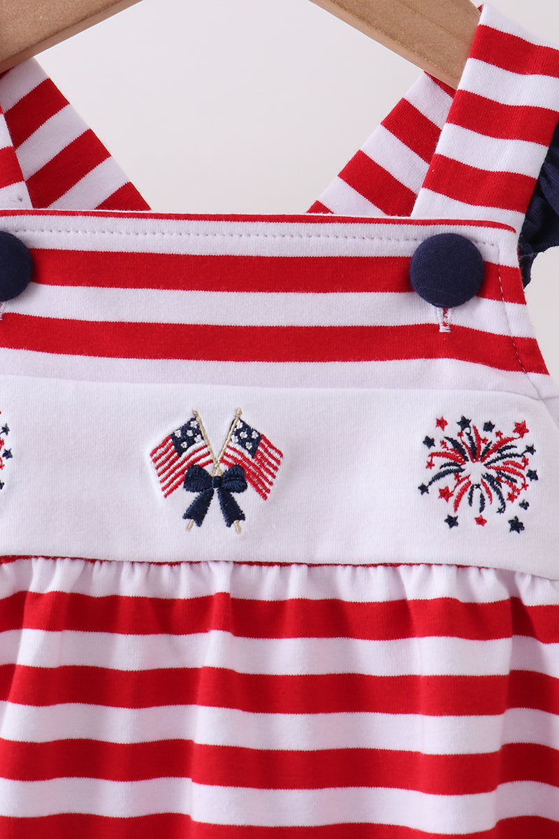 Red stripe flag fireworks embroidery ruffle bubble - Aaria Tees Aaria Tees