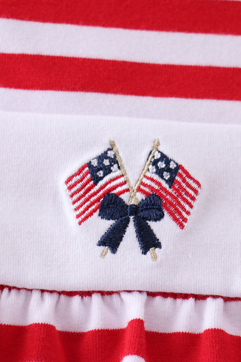 Red stripe flag fireworks embroidery ruffle bubble - Aaria Tees Aaria Tees