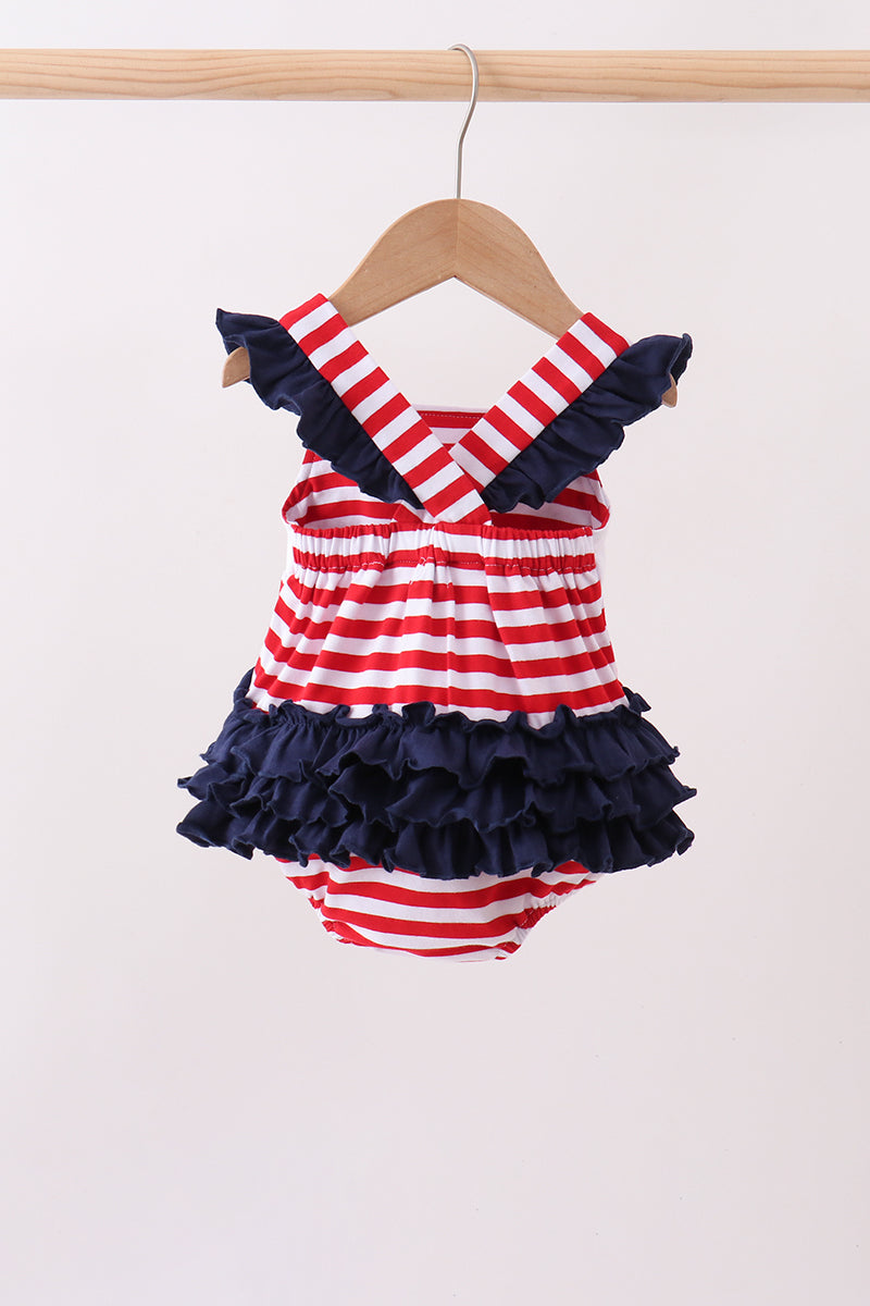 Red stripe flag fireworks embroidery ruffle bubble - Aaria Tees Aaria Tees