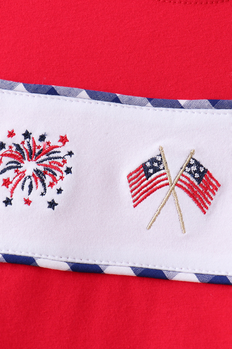 Red flag fireworks embroidery shorts set - Aaria Tees Aaria Tees