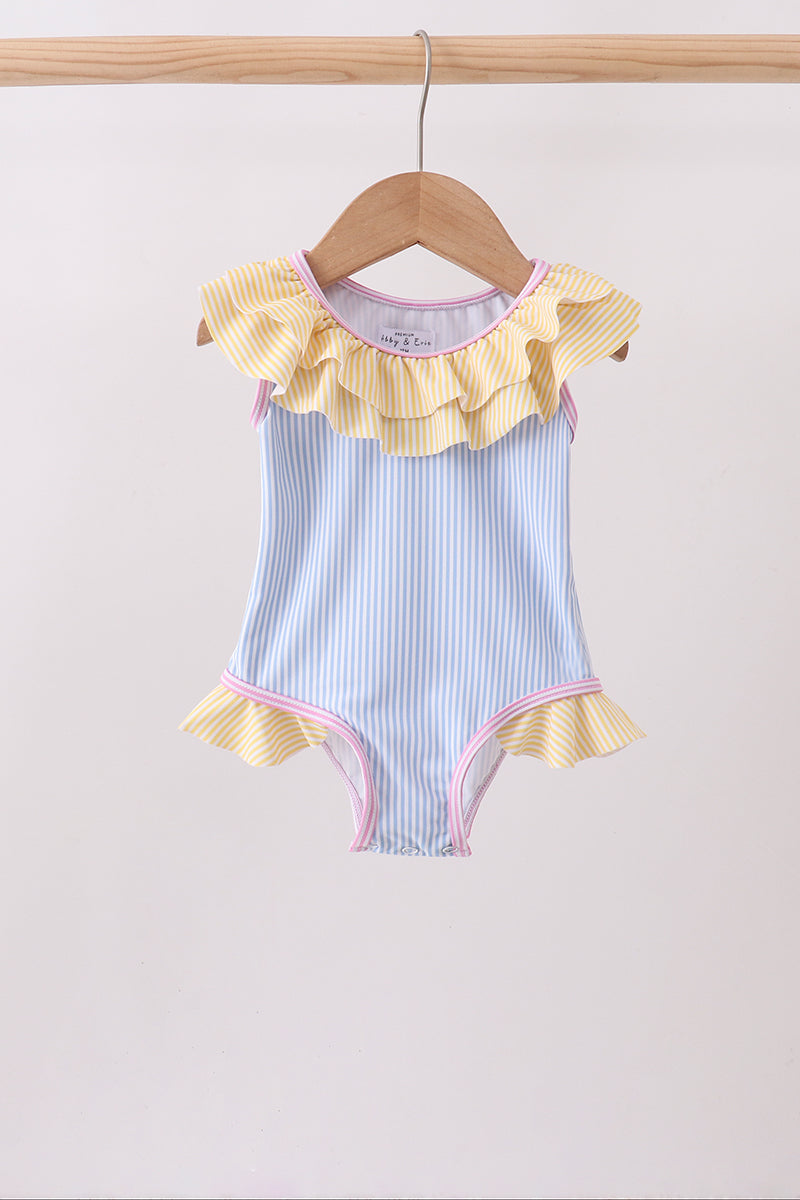 Blue stripe ruffle one-piece swimsuit - Aaria Tees