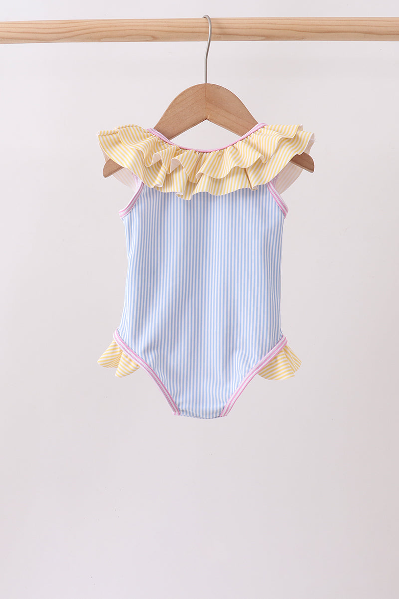 Blue stripe ruffle one-piece swimsuit - Aaria Tees Aaria Tees